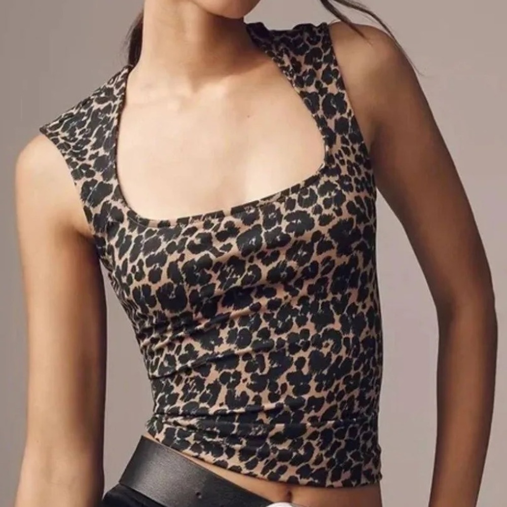 Maeve Anthropologie Leopard Crop Tank Top